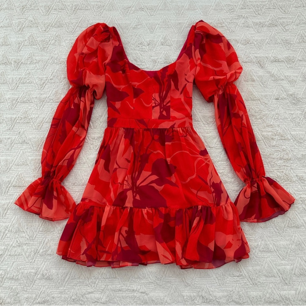 Andres Otalora red puff sleeve mini dress